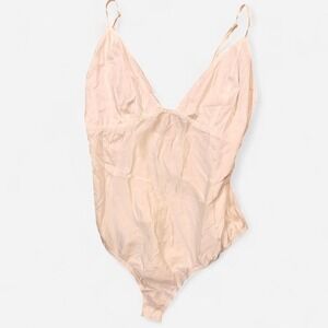 For Love & Lemons White V-Neck Bodysuit Medium Adjustable Straps Side Zip